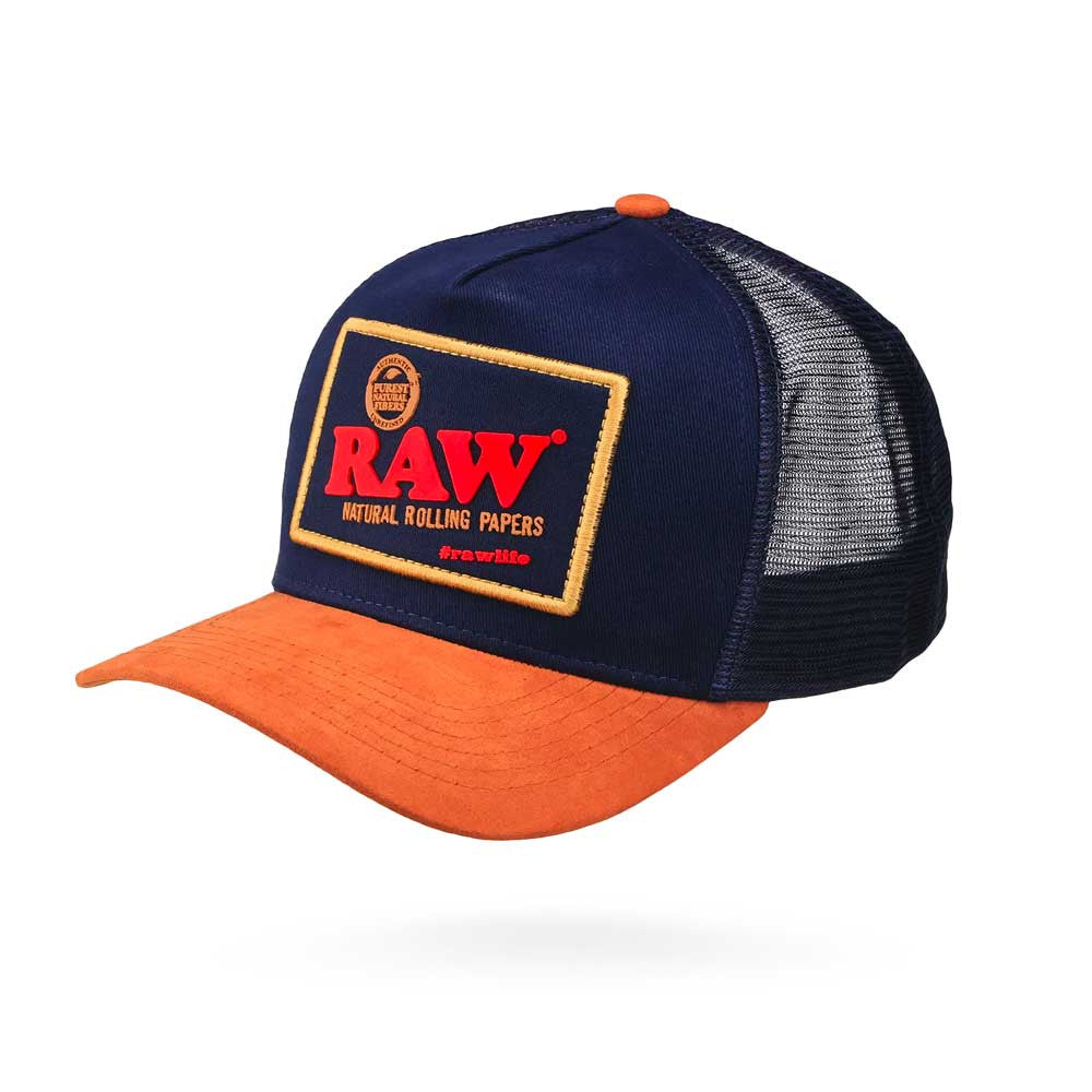 RAW Brazil Blue Trucker Hat w/ Cone Sleeve