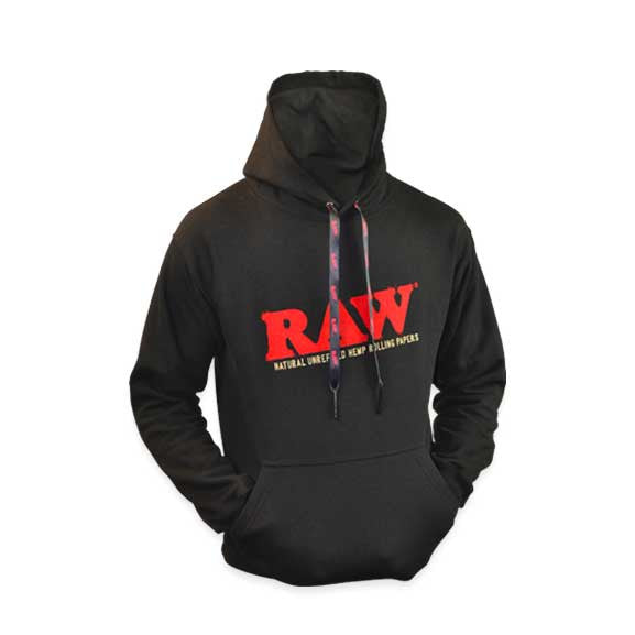 RAW Mens Hoodie Black w/ Poker String Large