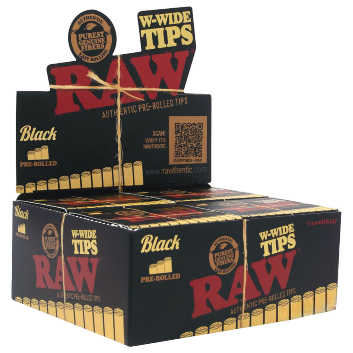 Raw Tips Prerolled - Black W-Wide 20/18ct