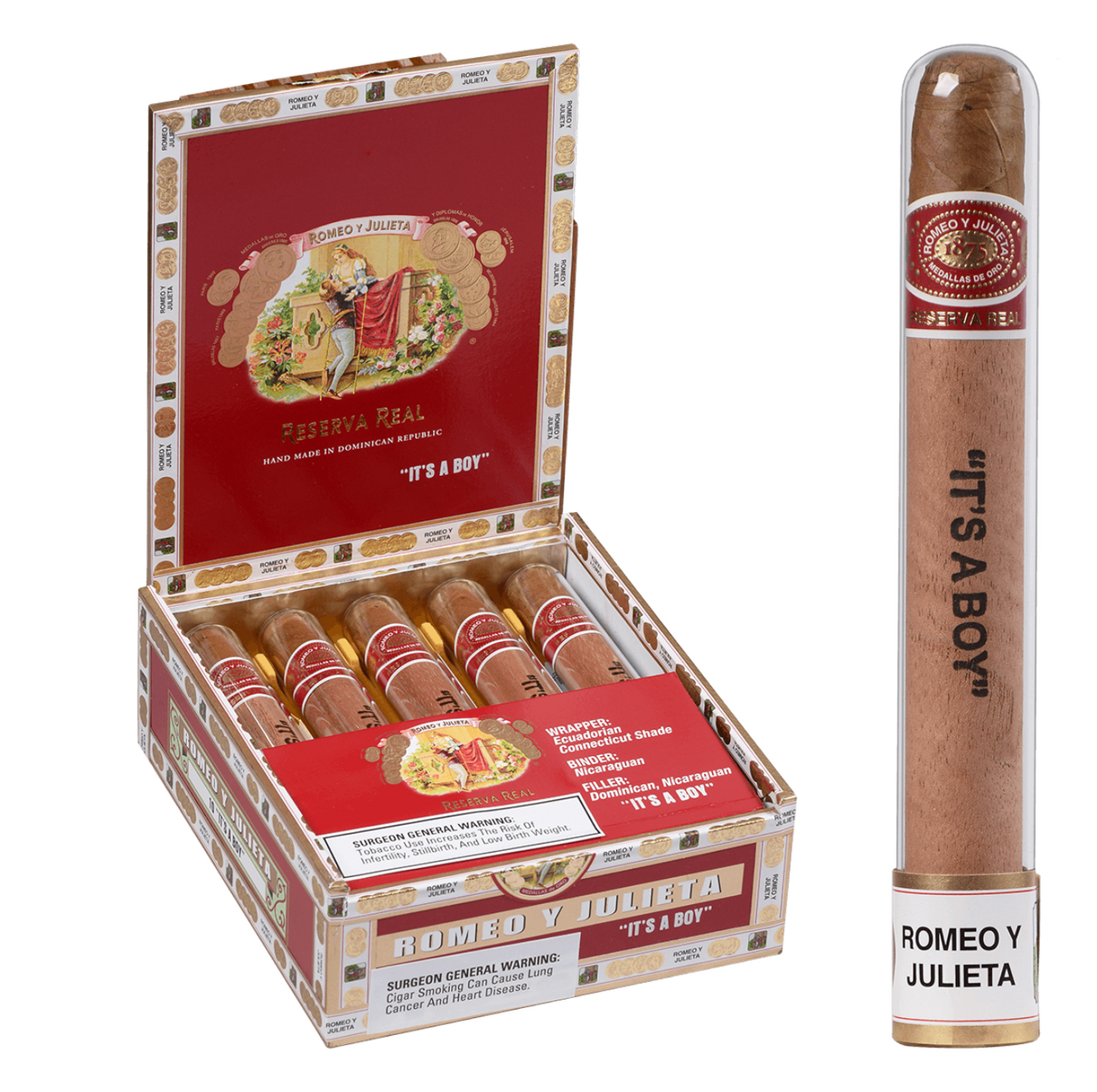 Romeo y Julieta Its a Boy Glass Tubes 10ct